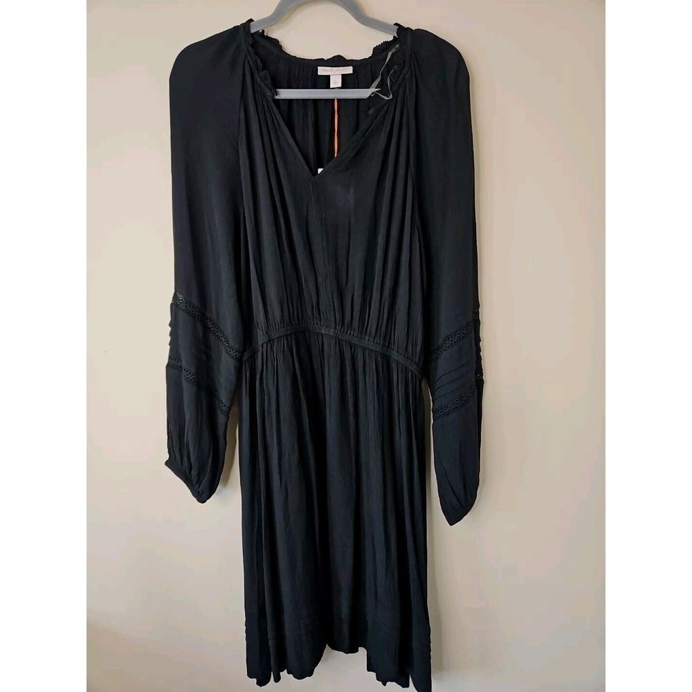Knox Rose Dress Woman L Black Crochet Sleeve Dark Femme Witchy Crinkle Boho Midi